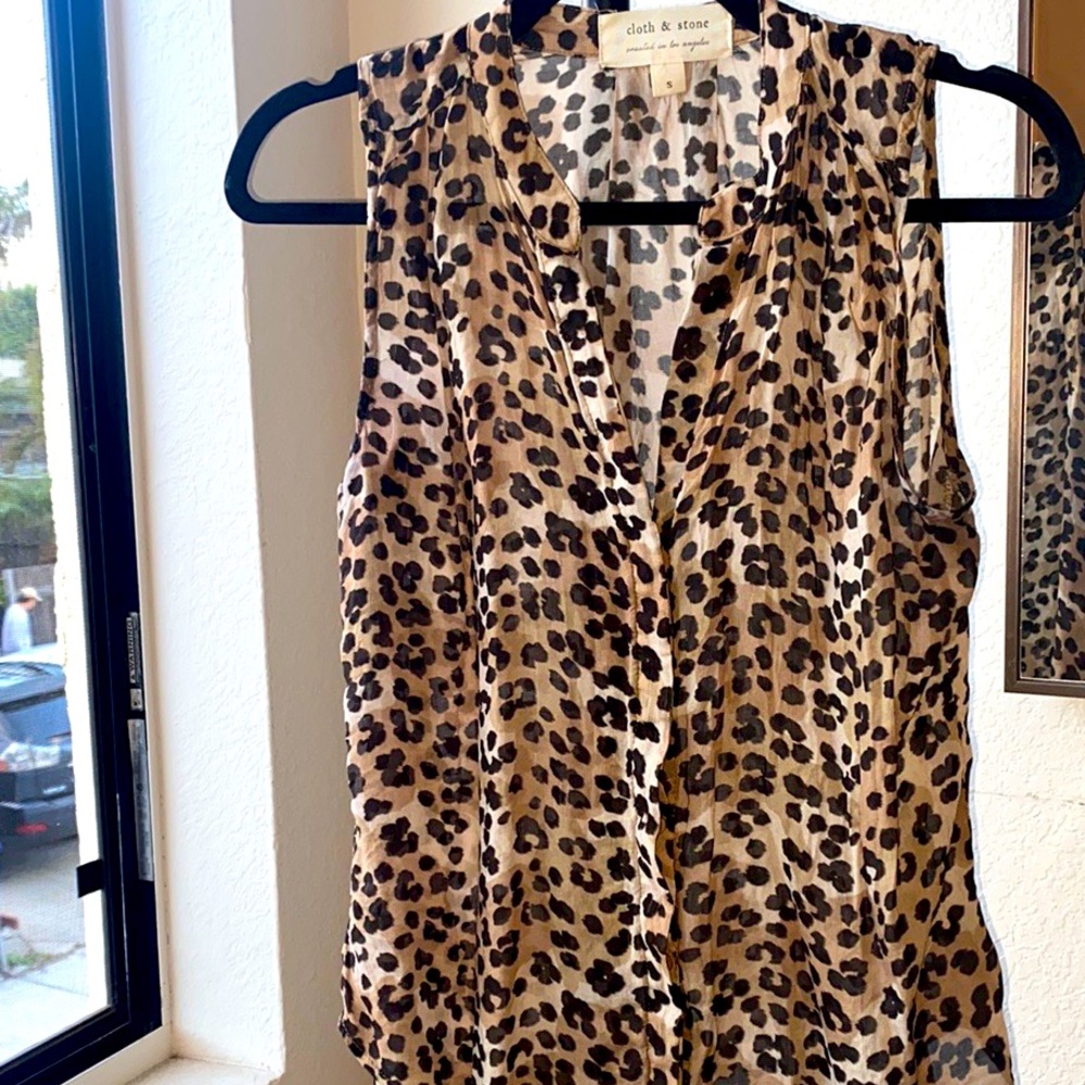 Sleeveless Leopard Button-down by cloth & stone